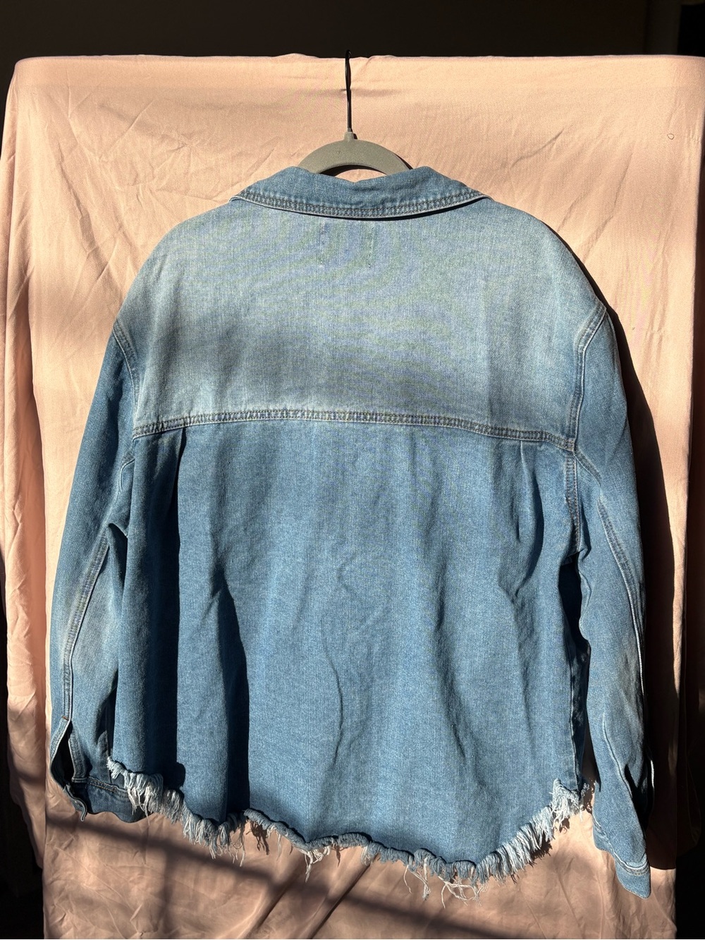 One5One Denim Jacket 100% Cotton Plus 2X Frayed Raw Hem Button Front Shirt - Picture 4 of 11
